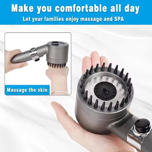 High Pressurized Filter Shower Head 3-mode Adjustable Spray with Massage Brush Rain Faucet Bathroom Accessories