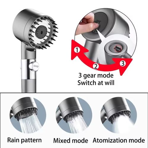 High Pressurized Filter Shower Head 3-mode Adjustable Spray with Massage Brush Rain Faucet Bathroom Accessories