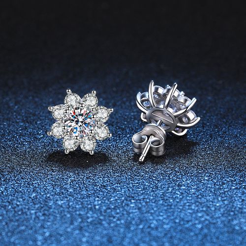D Color Flower Moissanite Stud Earrings,S925 Sterling Silver With 18K White Gold Plated,Moissanite Jewelry Gifts For Women And Men