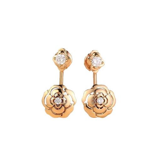 Chanel Elegant Peony Stud Earrings Double Wearing Earpiece Jewelry Crafted with Diamonds Flower shaped Earpiece Jewelry