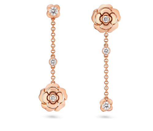 Camellia asymmetrical tassel earrings - high-end matte finish classic rose flower variety of earrings