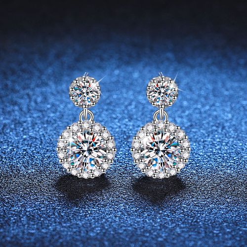 S925 pure silver morganite ear ring with simple and elegant design, round shape, color D, 1 carat morganite diamond ear stud