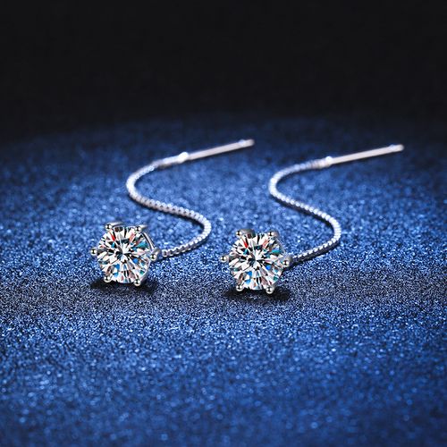 Moissanite Threader Drop Dangle Earrings for Women, 925 Sterling Silver 1CT D-E Color Moissanite Dangle Earrings, 18K Gold Plated Chain Earrings for Women Hypoallergenic, Christmas New Year Gifts with Jewelry Box Packed