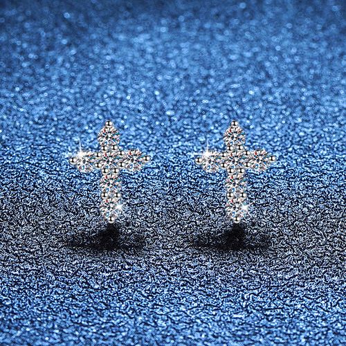 Moissanite Cross Earrings for Men Women, Sterling Silver Cross Stud Eearrings D Color VVSI Moissanite Stud Earrings Crucifix Jewelry Gift