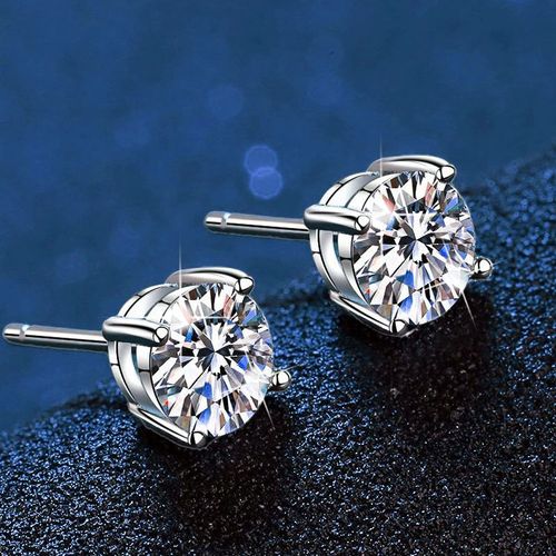 The classic four-prong blue moissanite stud earrings, made of 925 silver and D-grade sapphire