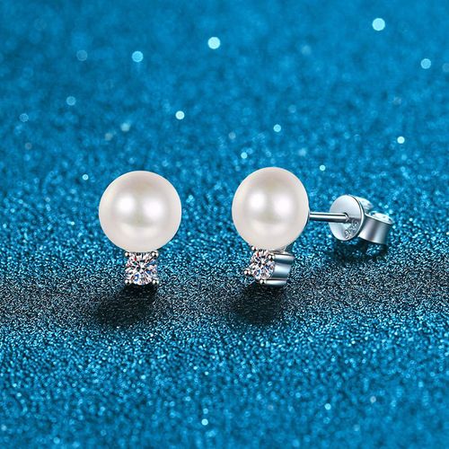 Natural pearl earrings, S925 pure silver stud earrings, Moissanite jewelry, 14k gold plated