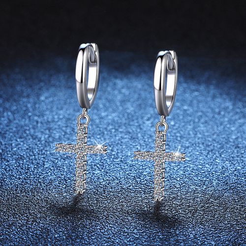 Moissanite Cross Earrings for Men Women, Sterling Silver Cross Stud Eearrings D Color VVSI Moissanite Stud Earrings Crucifix Jewelry Gift