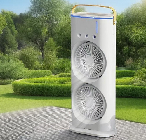 Portable Rechargeable Misting Desk Fan with Remote | Double-Headed Cooling Table Fan
