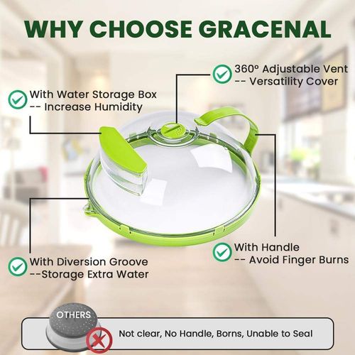 10-Inch Transparent Microwave Splatter Cover with Handle - Heat Resistant Food Plate Lid with Steam Vents for Kitchen