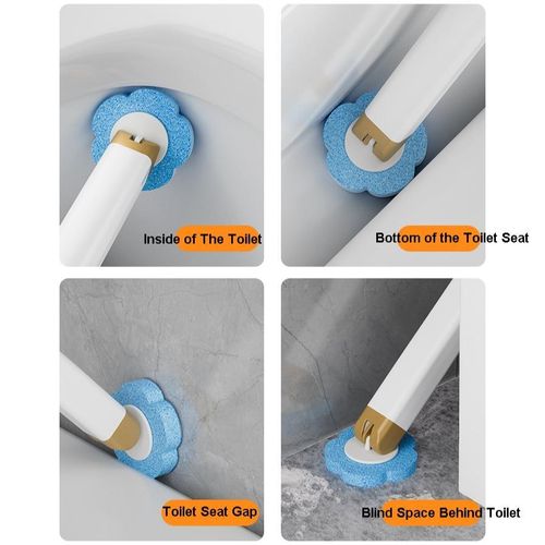 Wall-Mounted Toilet Brush Scrubber with Disposable Heads | 360° No Dead Corners Cleaning & Hygienic PP Replacement Brushes