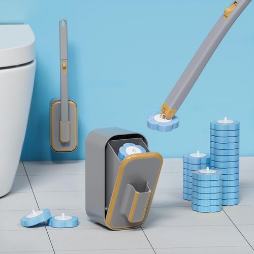 Wall-Mounted Toilet Brush Scrubber with Disposable Heads | 360° No Dead Corners Cleaning & Hygienic PP Replacement Brushes