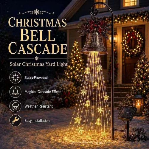 Solar Christmas Bell Waterfall Light, Weatherproof Outdoor Yard Decor