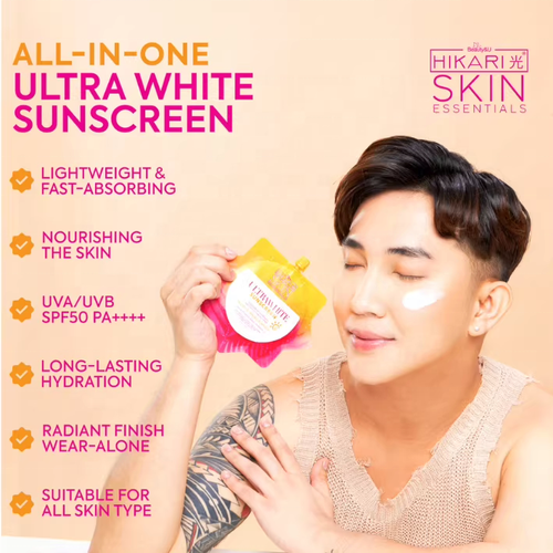 Buy 1 Get 4 Free! Hikari Ultrawhite Sunscreen SPF50 PA++++ | Whitening & Moisturizing BB Cream