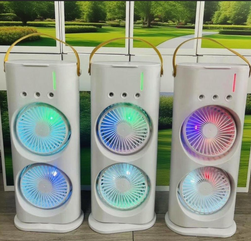 Portable Rechargeable Misting Desk Fan with Remote | Double-Headed Cooling Table Fan
