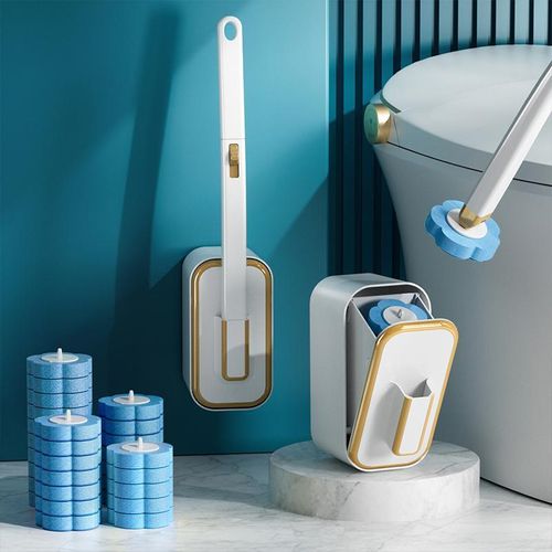 Wall-Mounted Toilet Brush Scrubber with Disposable Heads | 360° No Dead Corners Cleaning & Hygienic PP Replacement Brushes