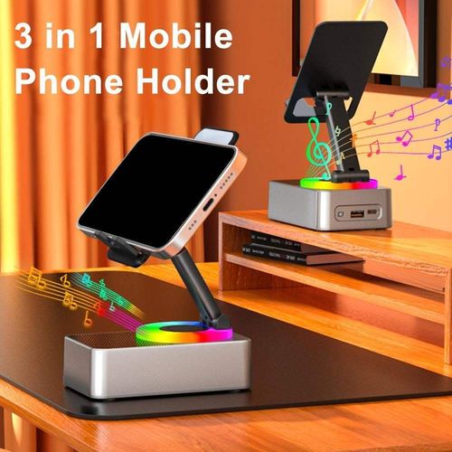 Premium Surround Sound Bluetooth Speaker with Phone Holder | Anti-Slip Desk Stand for Music & Hands-Free Calls