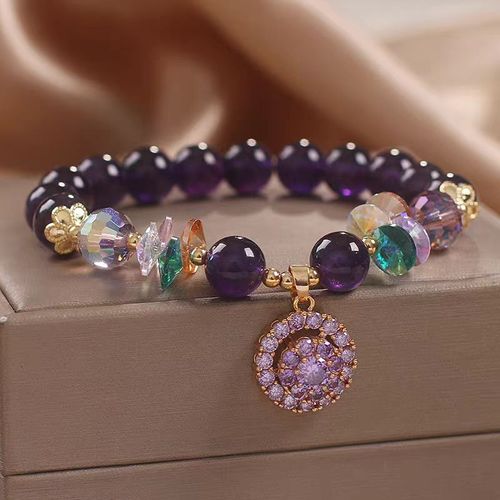 Exquisite Natural Amethyst Flower Pendant Bracelet | Unique Purple Crystal Accessory