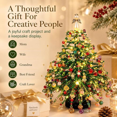 DIY Glass Beaded Christmas Tree Kit, Handmade Holiday Table Decor