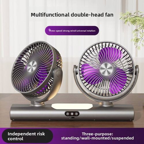 3-in-1 Dual-Head USB Fan with Remote - Portable Desktop Cooling Fan