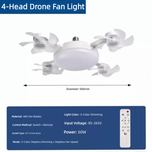 New Drone-style Fan Light, Screw-in Integrated Fan & Light, Quiet Remote Control Energy-saving Ceiling Fan Light