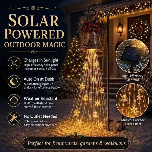 Solar Christmas Bell Waterfall Light, Weatherproof Outdoor Yard Decor