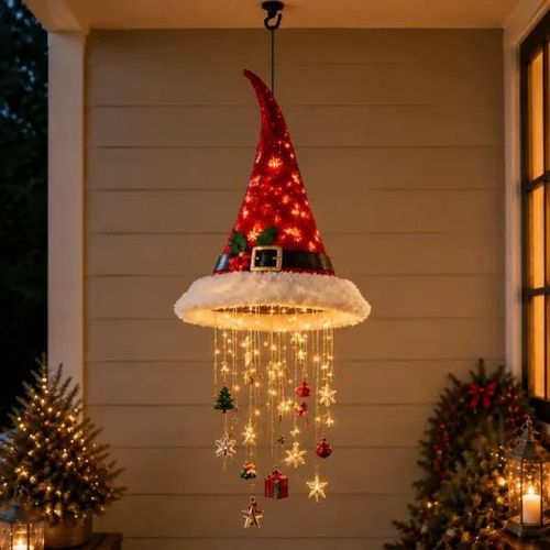 LED Santa Hat Hanging Light, Festive Christmas Porch Decor