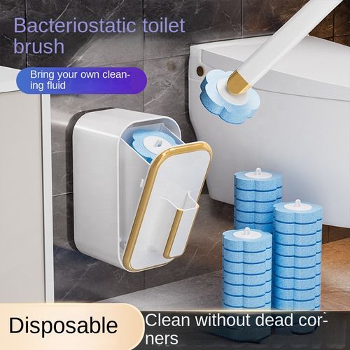 Wall-Mounted Toilet Brush Scrubber with Disposable Heads | 360° No Dead Corners Cleaning & Hygienic PP Replacement Brushes