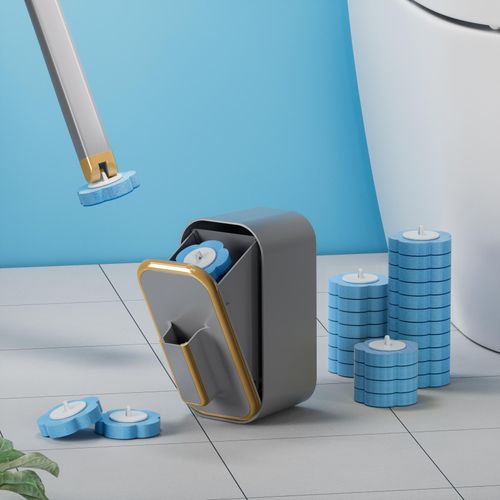 Wall-Mounted Toilet Brush Scrubber with Disposable Heads | 360° No Dead Corners Cleaning & Hygienic PP Replacement Brushes