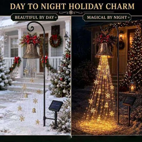 Solar Christmas Bell Waterfall Light, Weatherproof Outdoor Yard Decor