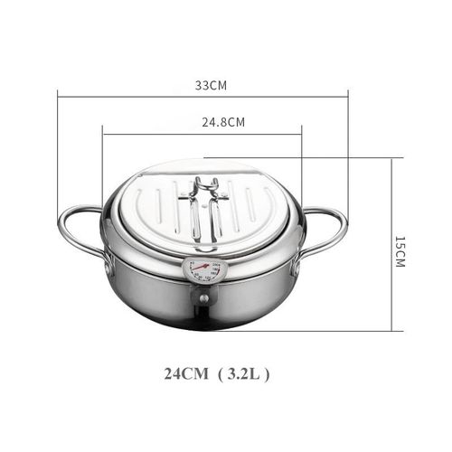 Deep Fryer with Thermometer | 201 Stainless Steel Tempura Pot