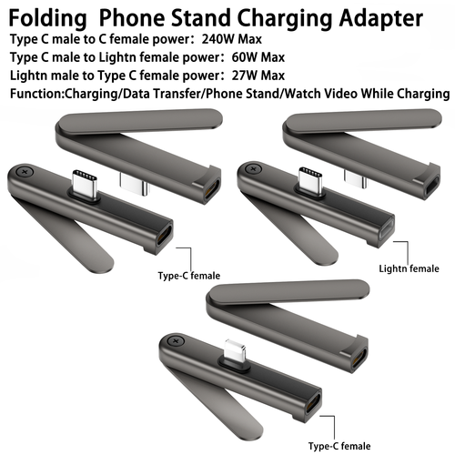 Elbow Type-C Adapter: 240W Fast Charge & Data Sync | Space-Saving Foldable Bracket