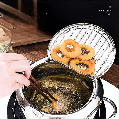 Deep Fryer with Thermometer | 201 Stainless Steel Tempura Pot
