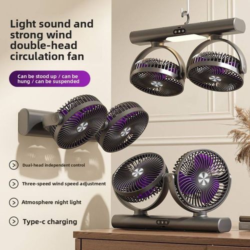 3-in-1 Dual-Head USB Fan with Remote - Portable Desktop Cooling Fan