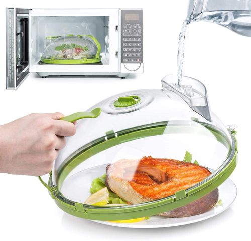 10-Inch Transparent Microwave Splatter Cover with Handle - Heat Resistant Food Plate Lid with Steam Vents for Kitchen