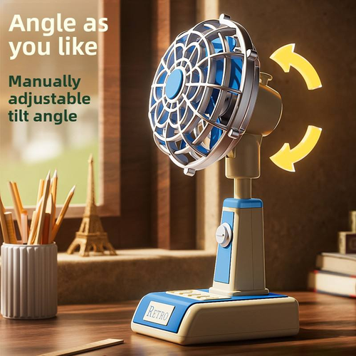 Retro Portable Desktop Fan with Built-in Battery | Rechargeable Mini Cooling Fan
