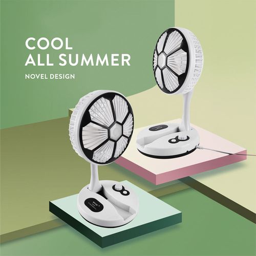 Foldable USB Rechargeable Desk Fan with LED Lamp | Portable Low Noise Cooling Fan