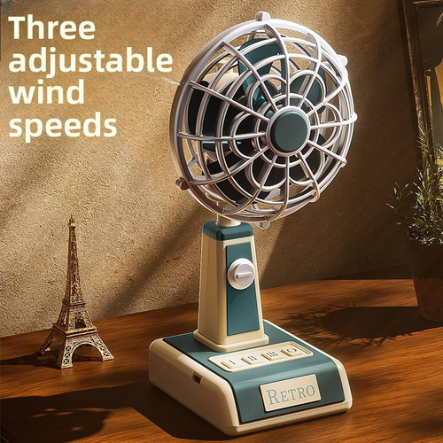 Retro Portable Desktop Fan with Built-in Battery | Rechargeable Mini Cooling Fan