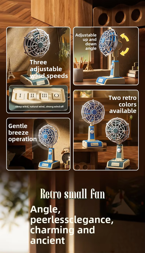 Retro Portable Desktop Fan with Built-in Battery | Rechargeable Mini Cooling Fan
