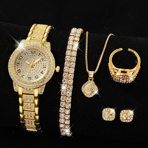 Women's Cornucopia Starry Sky Digital Face Women's Watch Bracelet Full Diamond Watch Set