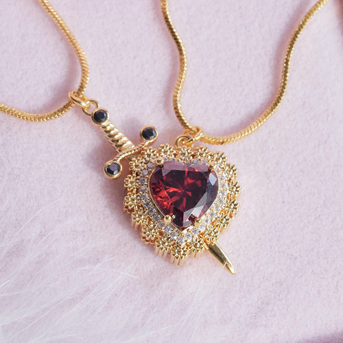 Couple diamant intégré pendentif coeur épée & collier câlin ensemble de 2 pièces