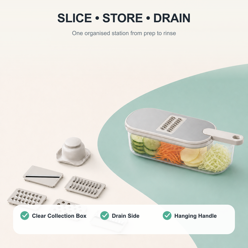 5-Piece Multifunction Vegetable Slicer & Grater Set with Storage & Drain Box