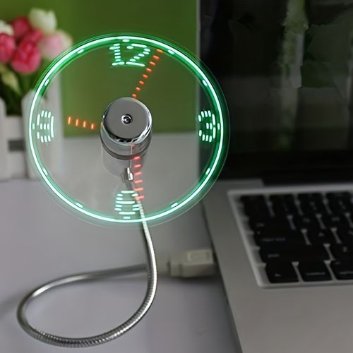 1ps, USB Clock Fan Portable With LED time display - Mini Flexible Cooling Fan with Switch - Perfect for Desktop, Laptop, Tablet - Convenient and Energy-Efficient