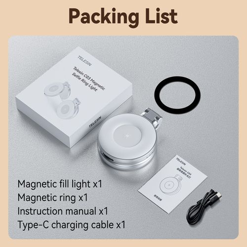 Mini Fill Light Rechargeable 3 Modes Adjustable 180° Flip & Built-in Mirror Magnetic Mobile Phone Selfie Ring Light