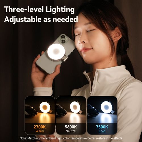 Mini Fill Light Rechargeable 3 Modes Adjustable 180° Flip & Built-in Mirror Magnetic Mobile Phone Selfie Ring Light
