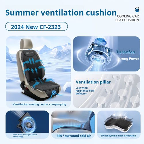 Car ventilated seat cushion with fan for air conditioning
