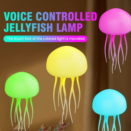 Modern RGB Gradient Jellyfish LED Table Lamp Rechargeable ABS Night Light Voice Control for Bedroom Application Type-C Bedside