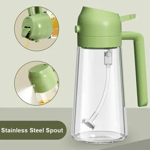 (Buy One Get One Free)New product hot sale new experience 470ml oil pot 2-in-1 olive oil spray kettle, spray pour integrated oil spray bottle