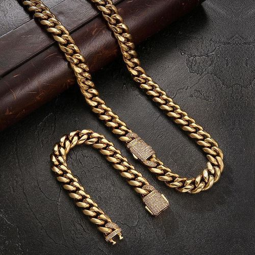 10mm Miami Cuban Bundle Iced Clasp Set 18K Gold