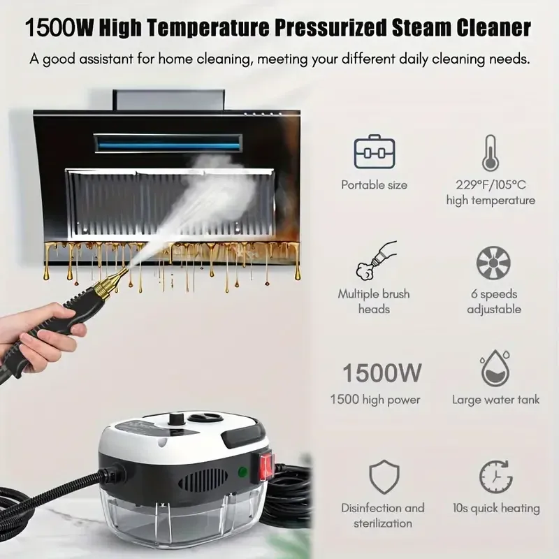 A portable handheld high temperature pressurized steam cleaner with brush head for kitchen furniture bathroom car