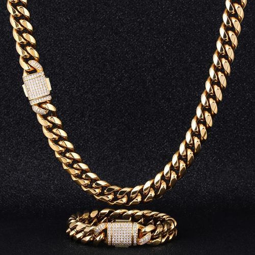 10mm Miami Cuban Bundle Iced Clasp Set 18K Gold